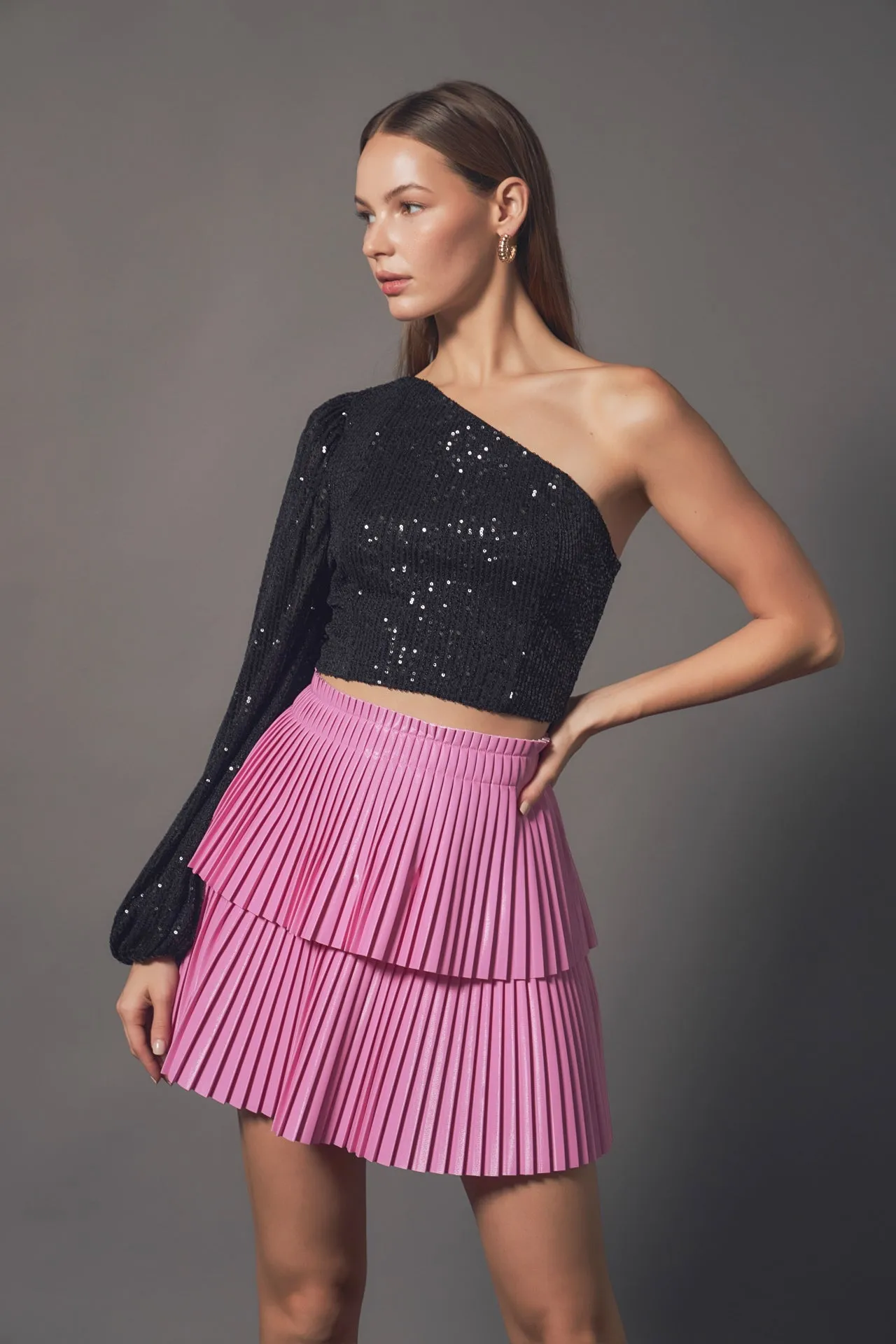 Endless Rose - Shiny Pu Pleated Mini Skirt