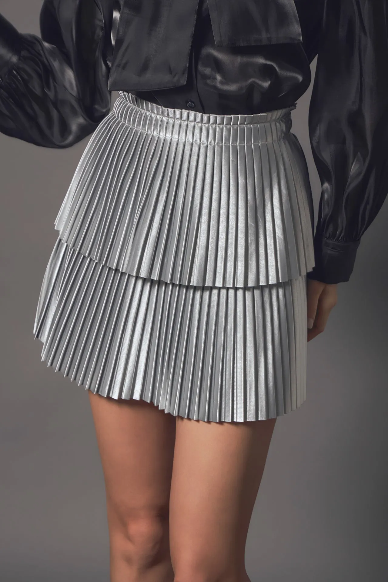 Endless Rose - Shiny Pu Pleated Mini Skirt