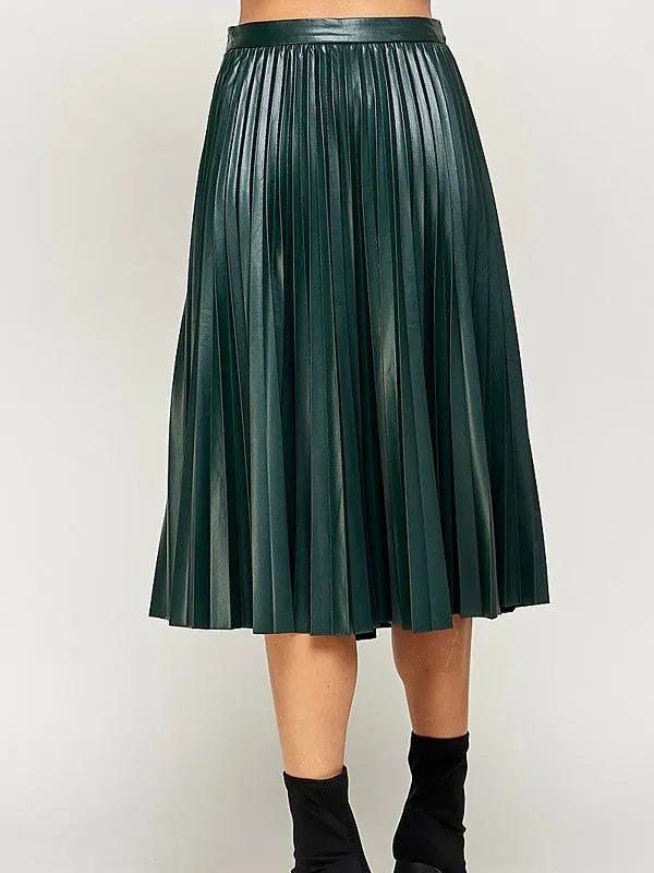 Faux Leather Pleated Long Skirt