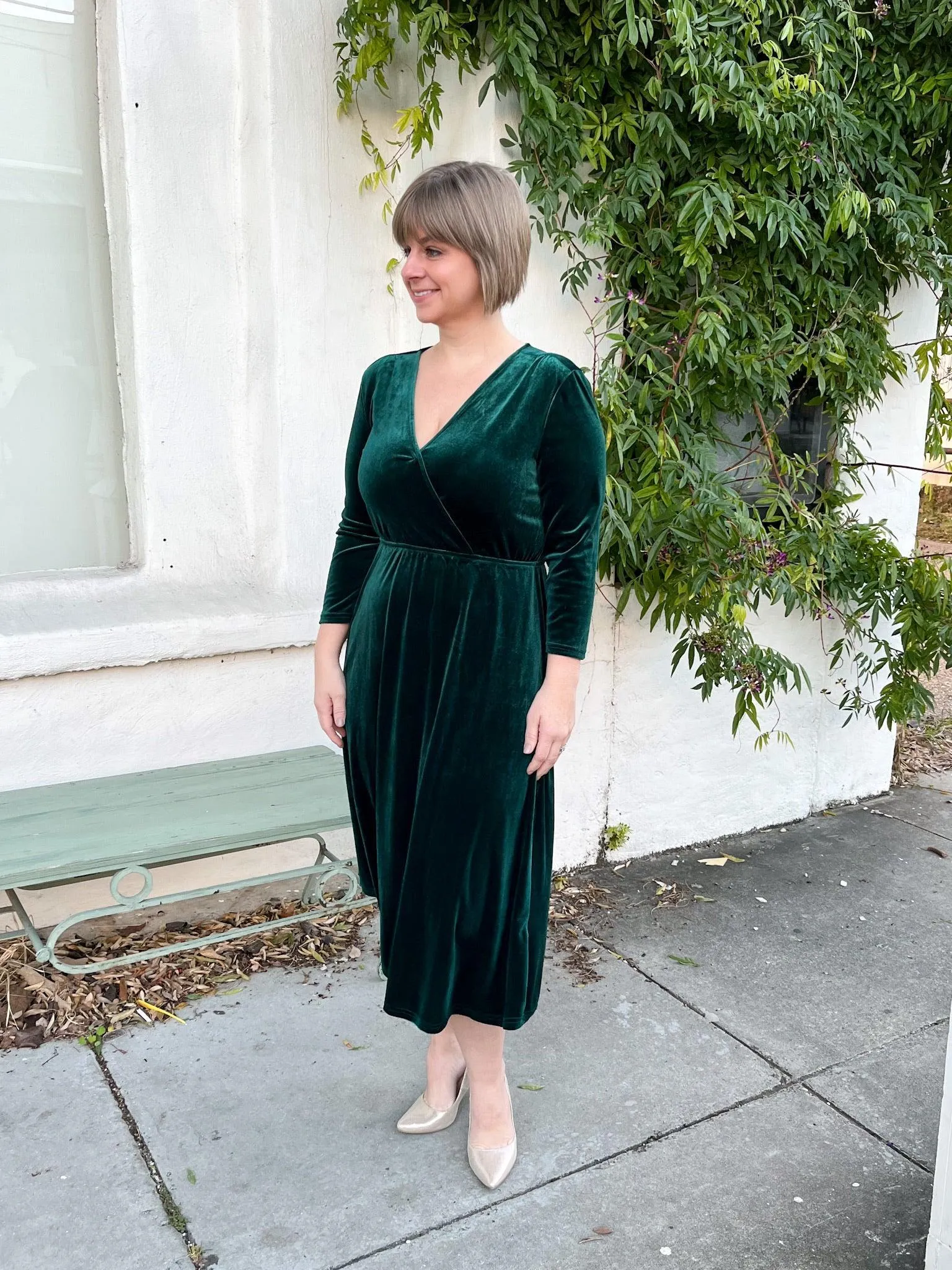 Forest Green Velvet Midi Dress