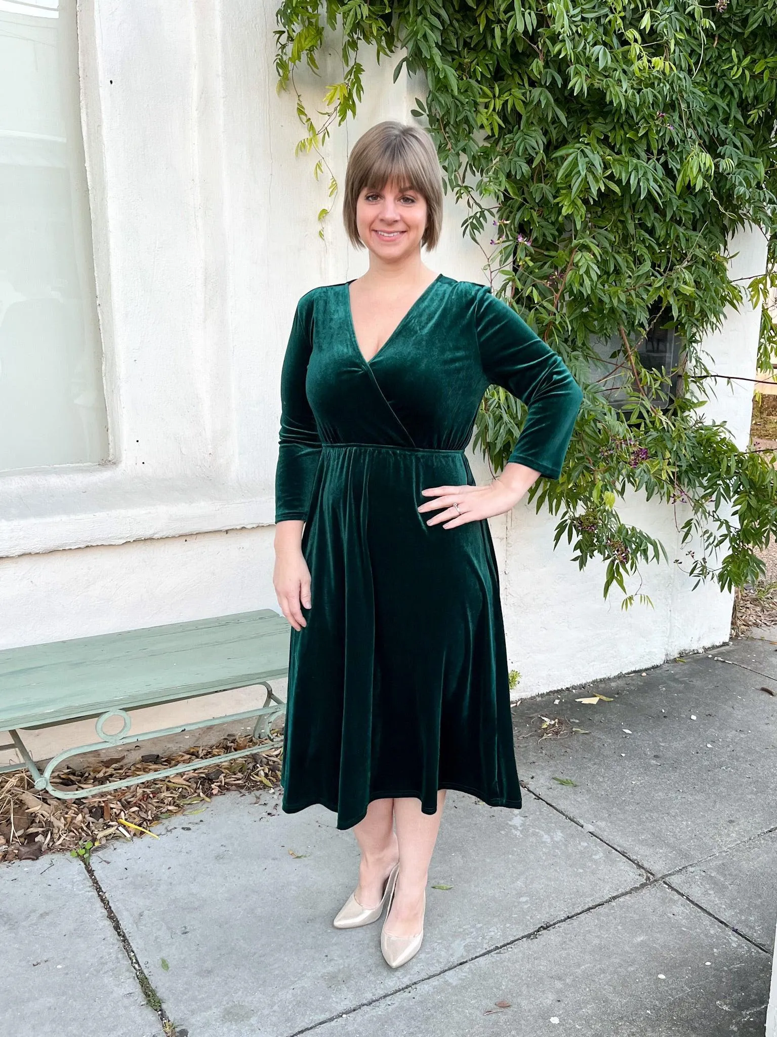 Forest Green Velvet Midi Dress