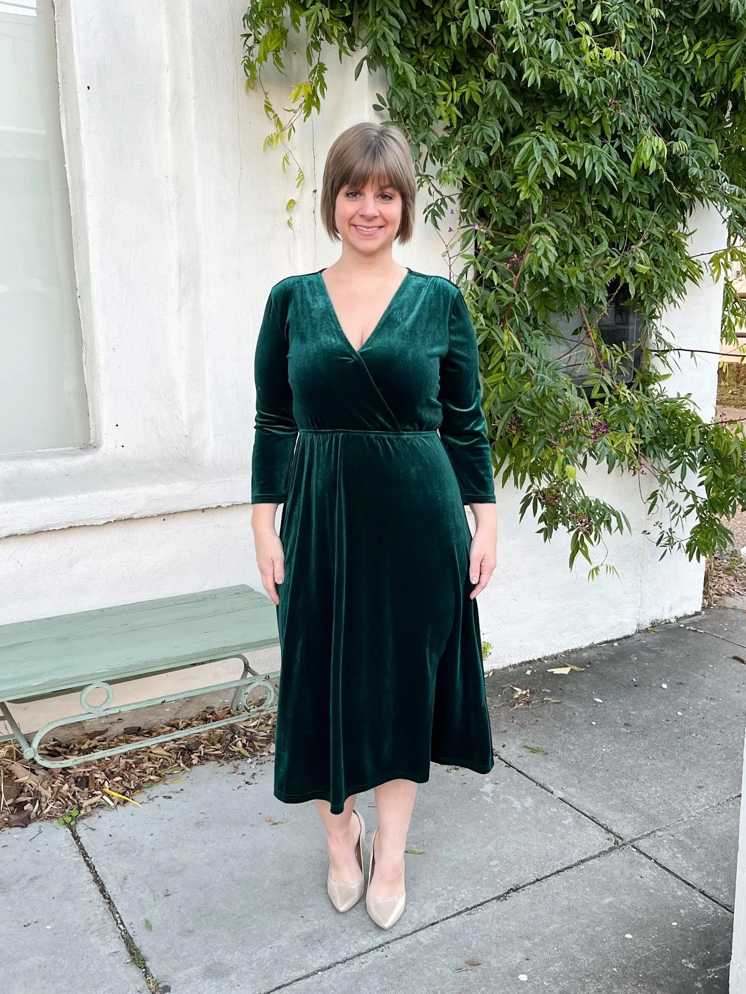 Forest Green Velvet Midi Dress