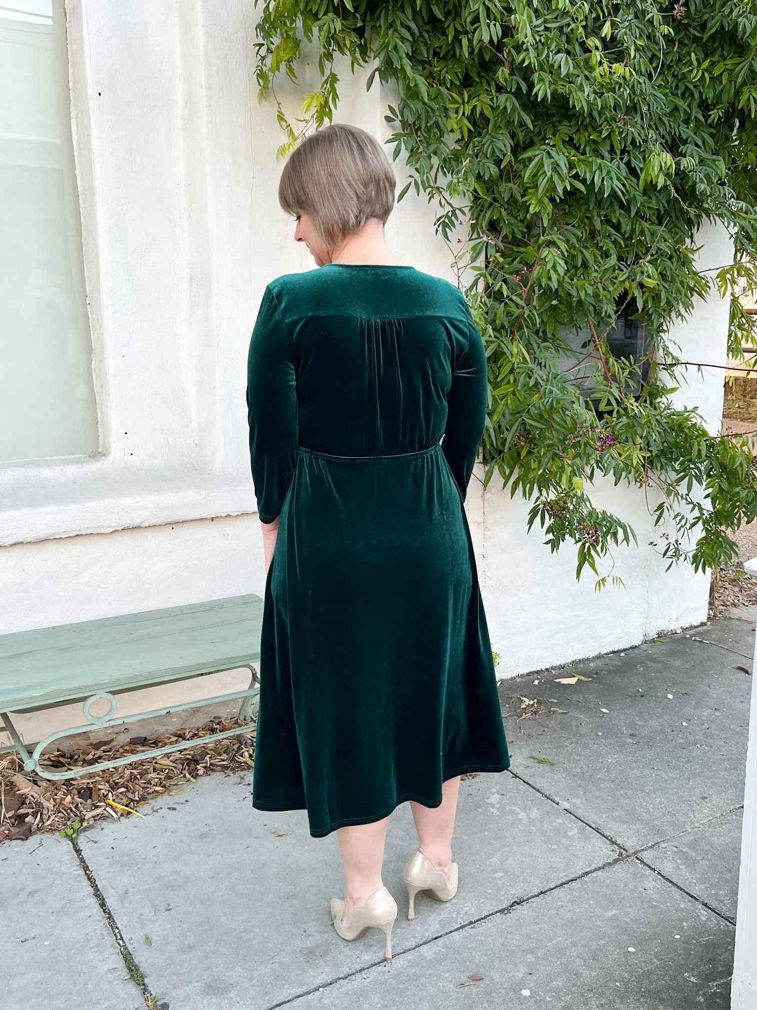 Forest Green Velvet Midi Dress