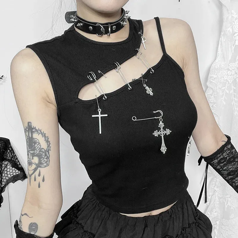 Gothic Fashion Punk Crop Cross Bustier Top