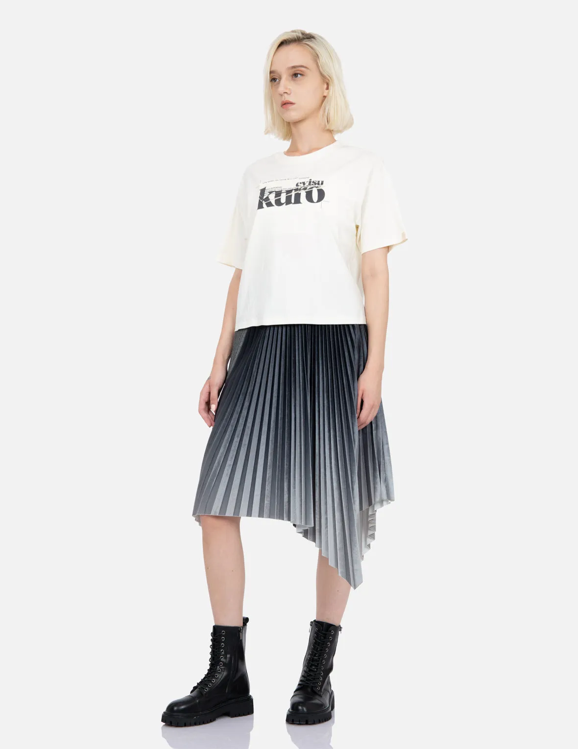 Gradiant Asymmetric Pleated Skirt