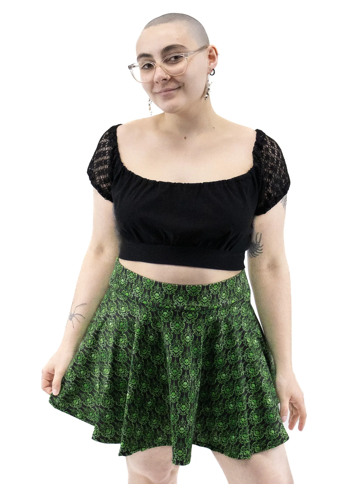 Green Gothic Skulls Skirt