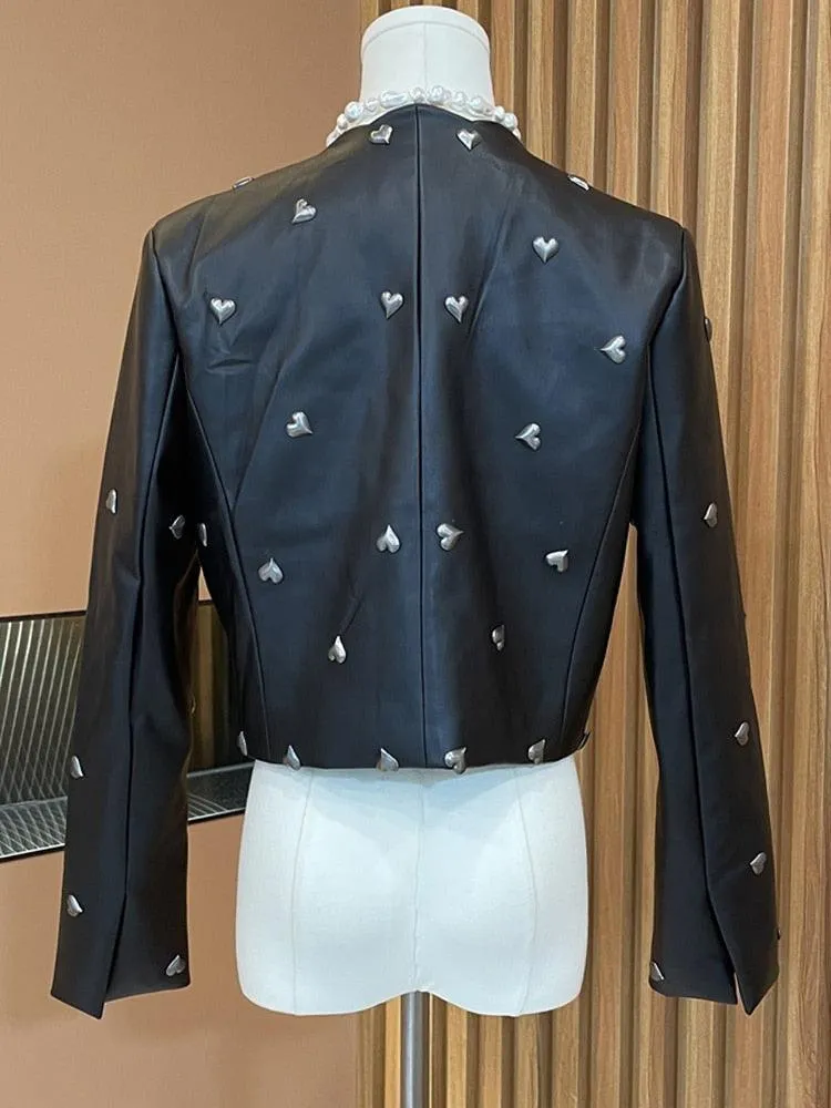 Heart Studded Faux Leather Jacket