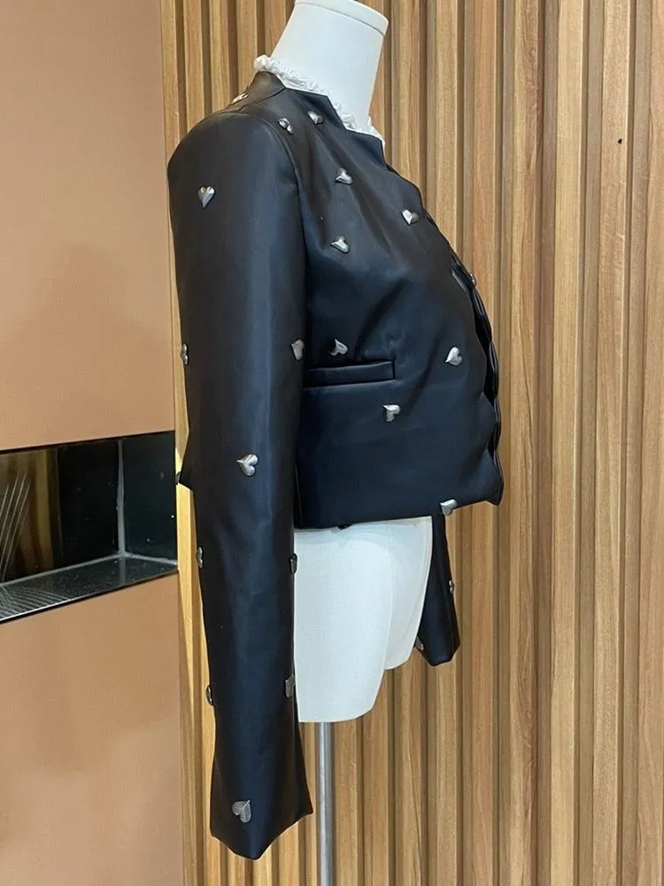 Heart Studded Faux Leather Jacket