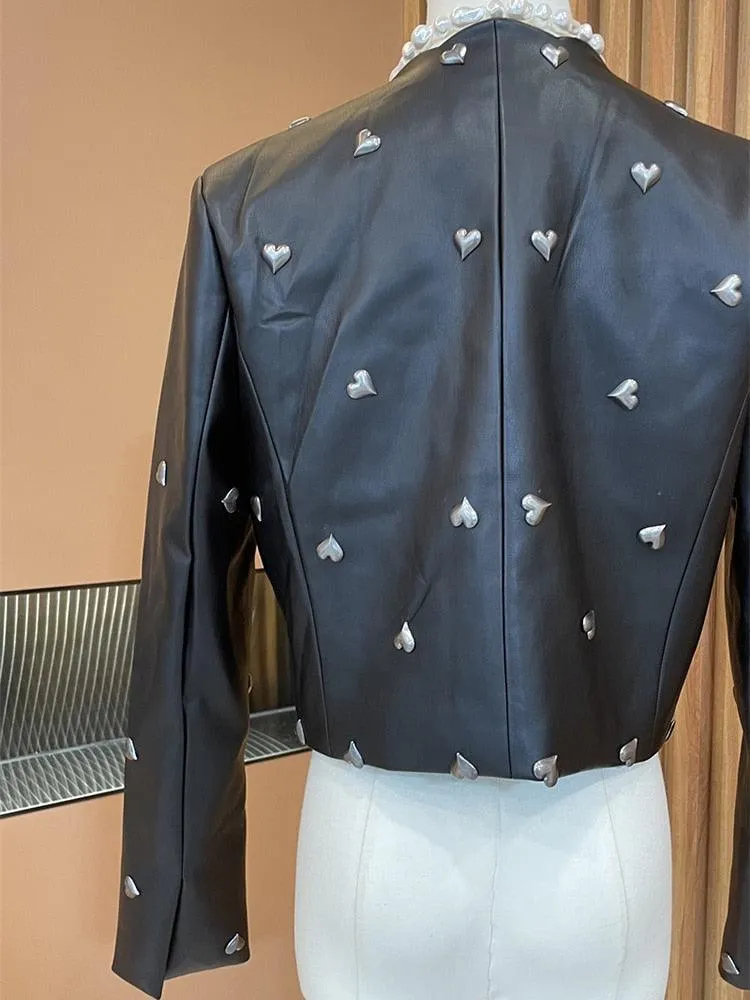 Heart Studded Faux Leather Jacket