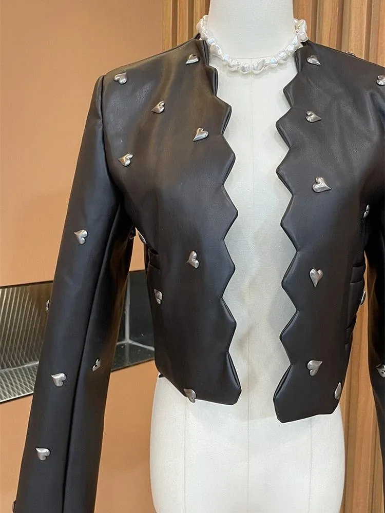 Heart Studded Faux Leather Jacket