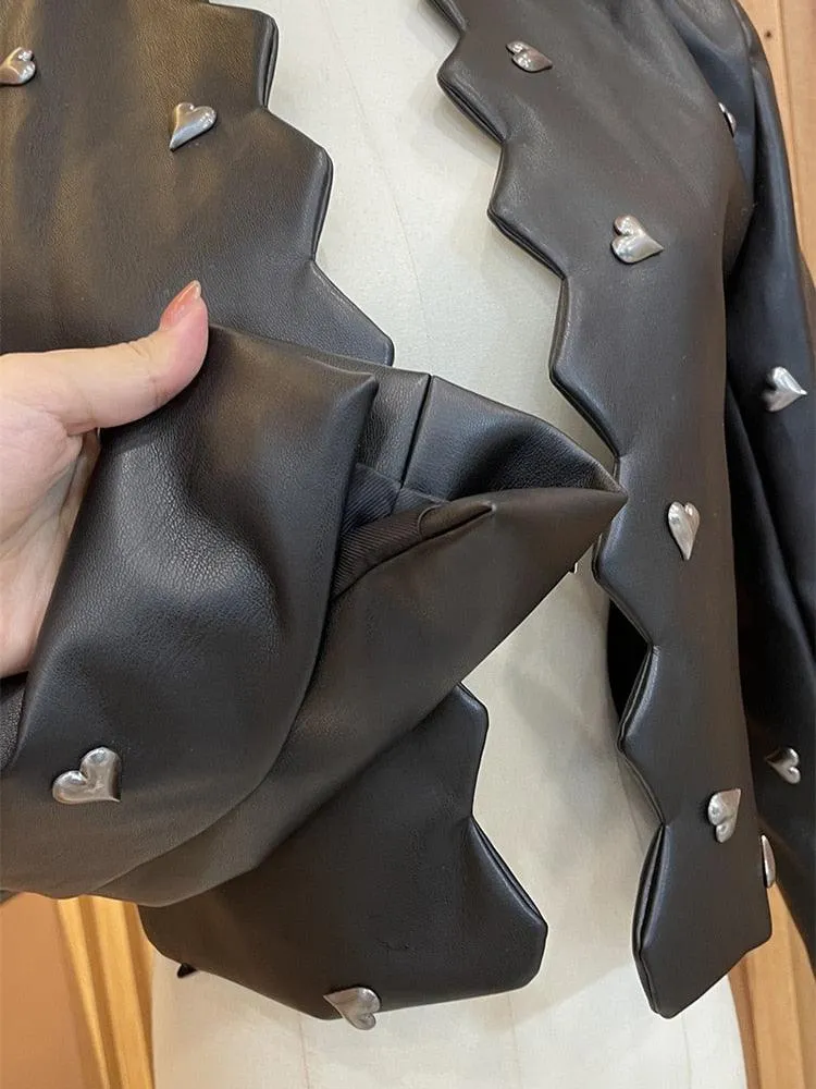 Heart Studded Faux Leather Jacket