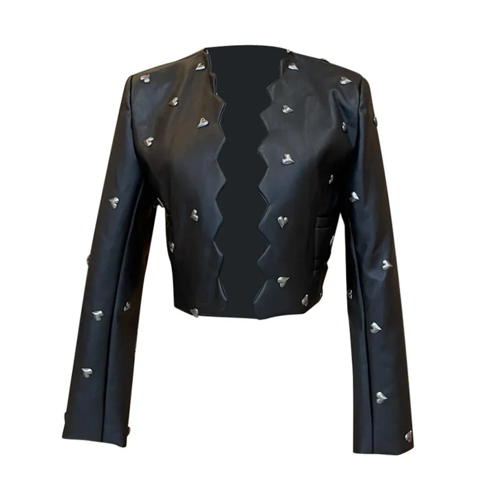 Heart Studded Faux Leather Jacket