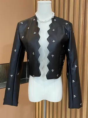 Heart Studded Faux Leather Jacket