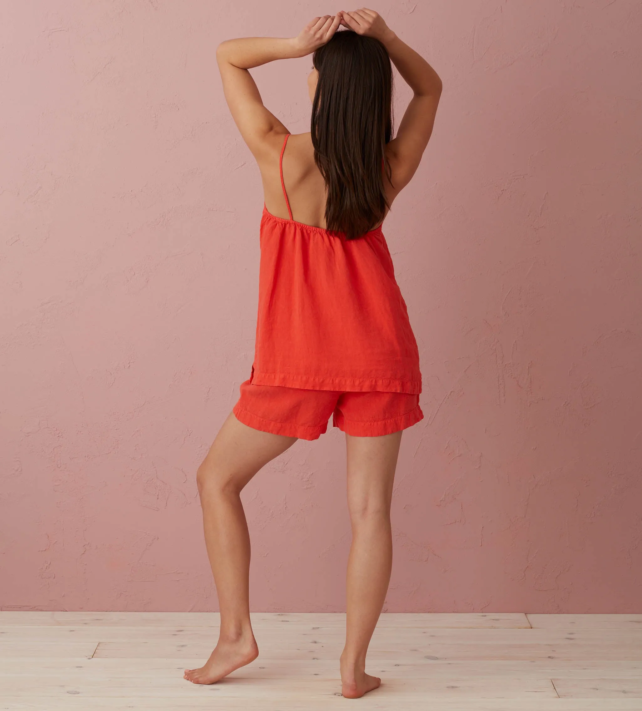 Hot Coral Lara 100% Linen Cami Top