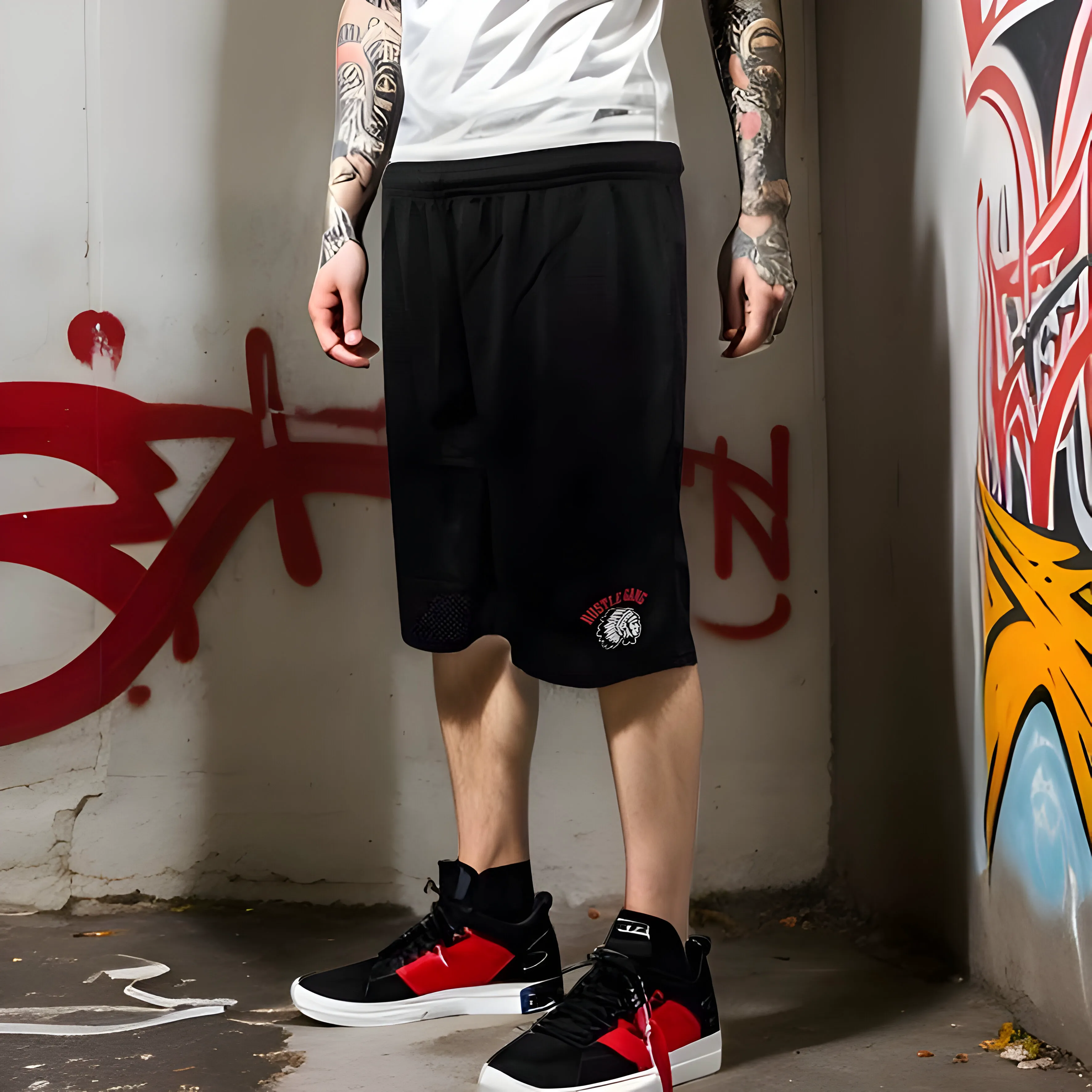 ^HUSTLE GANG^ (BLACK) ~SIMPLE CHIEF~ UNLINED MESH BASKETBALL SHORTS