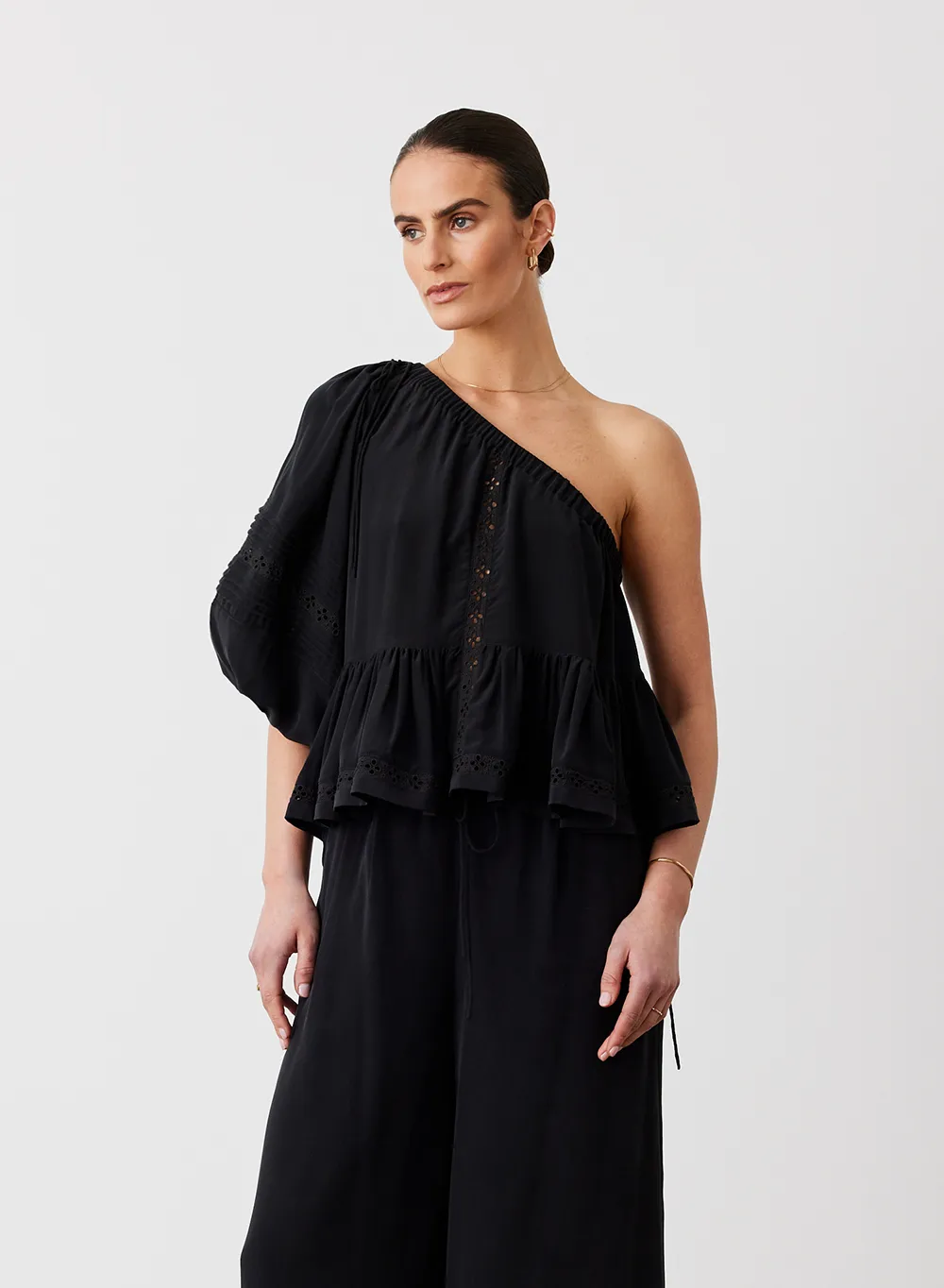 Isla Silk Smock Top | Sandwash Black