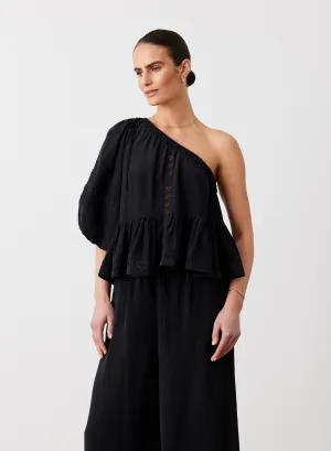 Isla Silk Smock Top | Sandwash Black