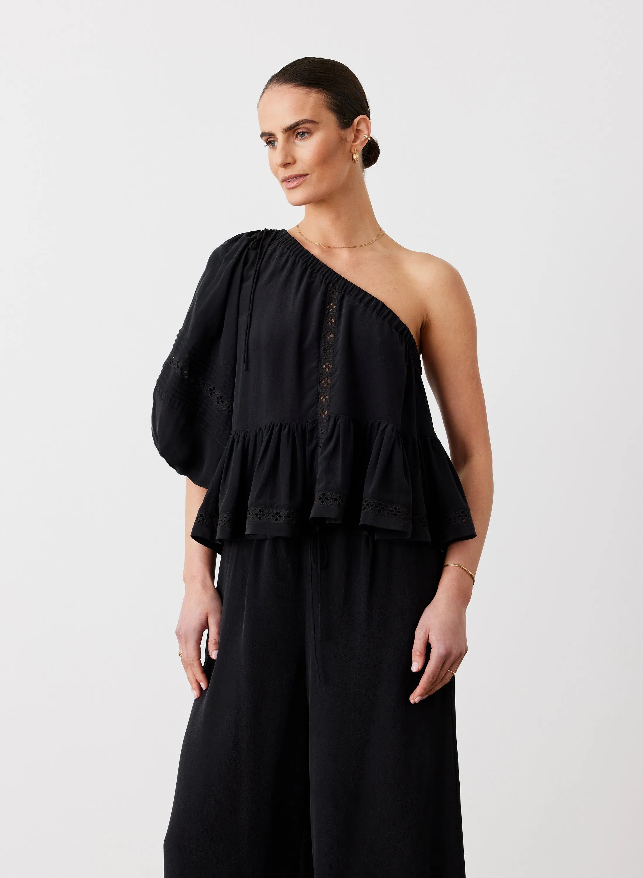 Isla Silk Smock Top | Sandwash Black