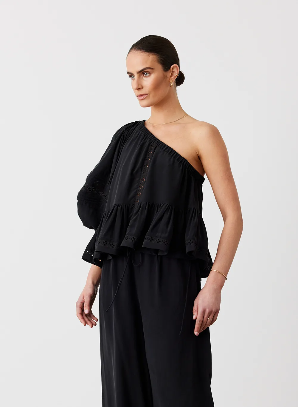 Isla Silk Smock Top | Sandwash Black