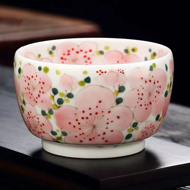 Jingdezhen Craftsman Hand-painted Blooming Pink Peach Blossom Tea Cup