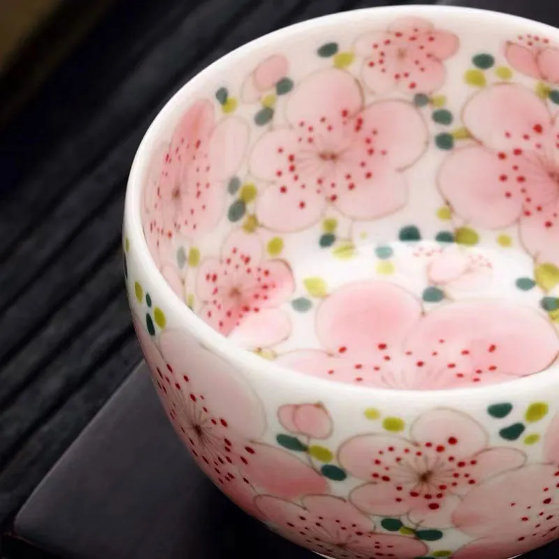 Jingdezhen Craftsman Hand-painted Blooming Pink Peach Blossom Tea Cup