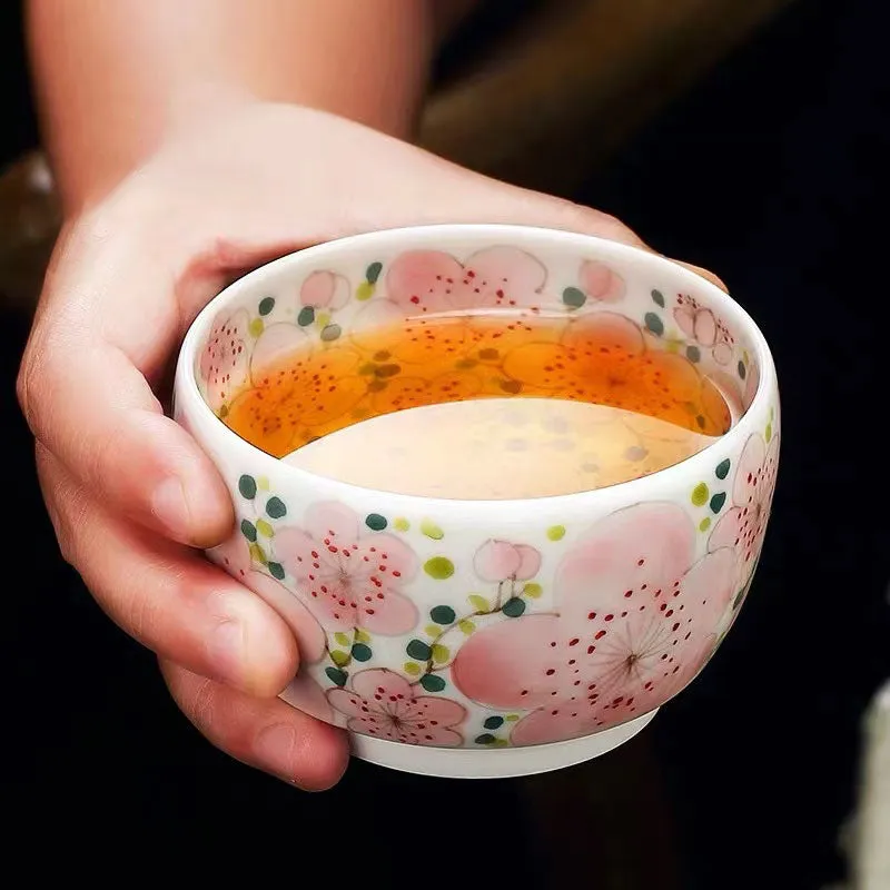 Jingdezhen Craftsman Hand-painted Blooming Pink Peach Blossom Tea Cup