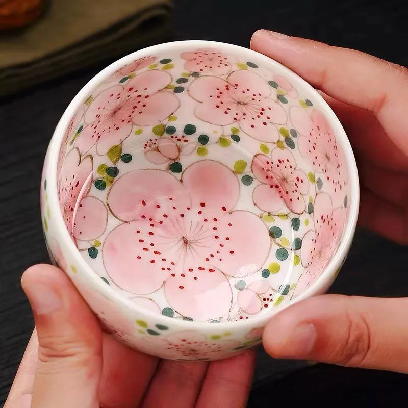 Jingdezhen Craftsman Hand-painted Blooming Pink Peach Blossom Tea Cup