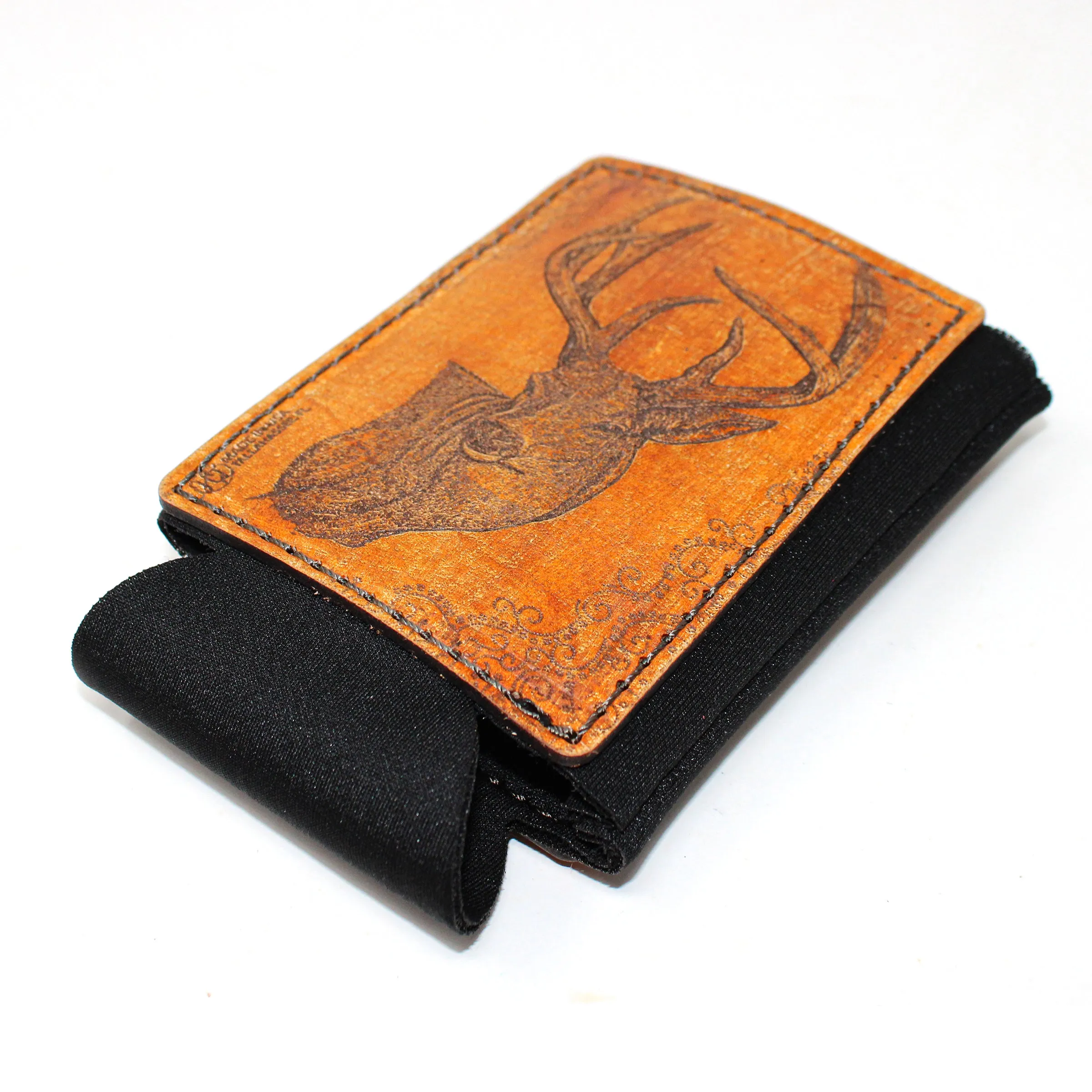 Leather Patch Drink Sleeve - Whitetail Buck