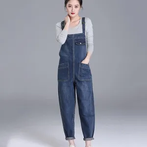 Loose Pocket Jeans Women Autumn Bib Pants Overalls Shoulder Jumpsuit