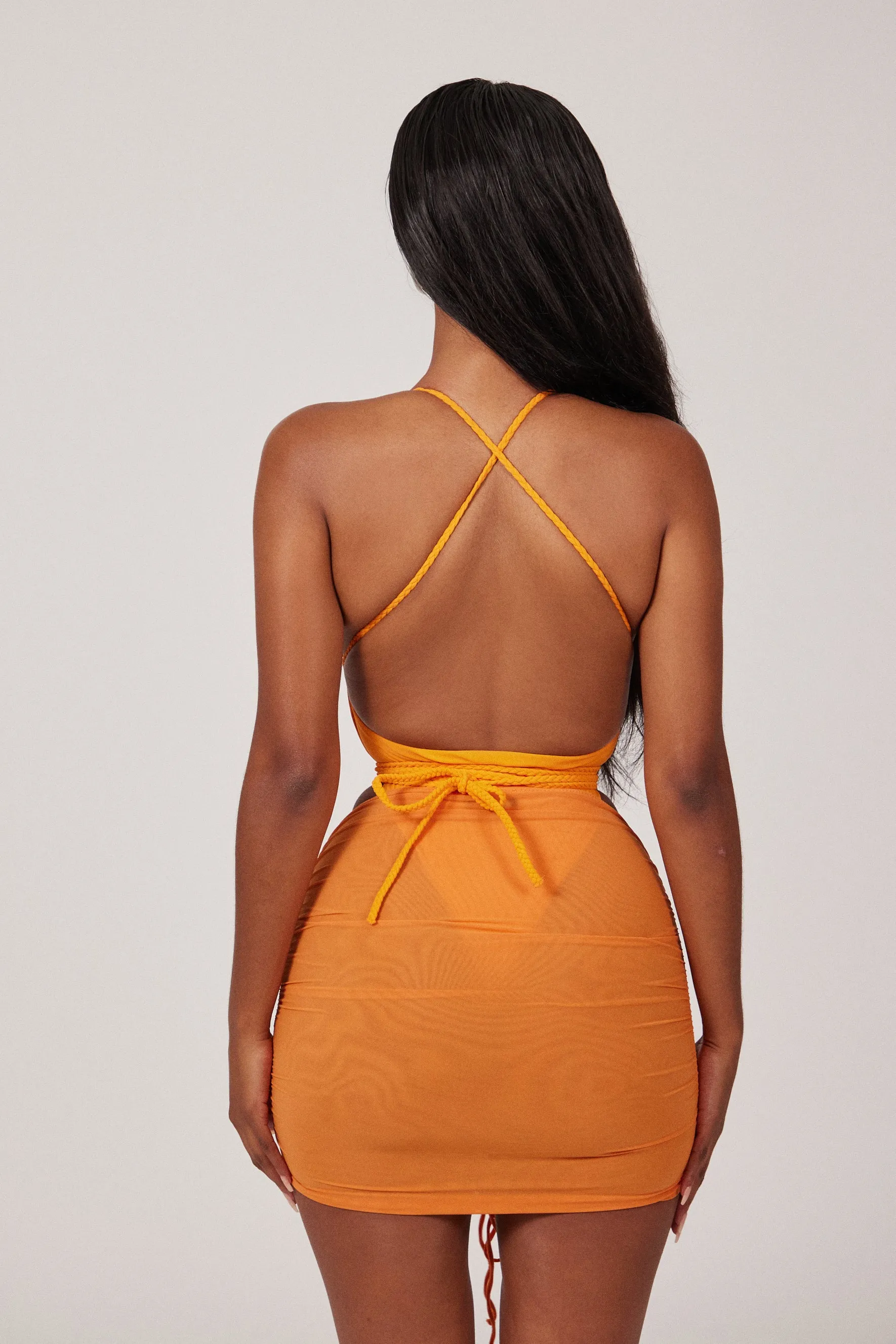 Mesh Ruched Coverup Skirt - Orange