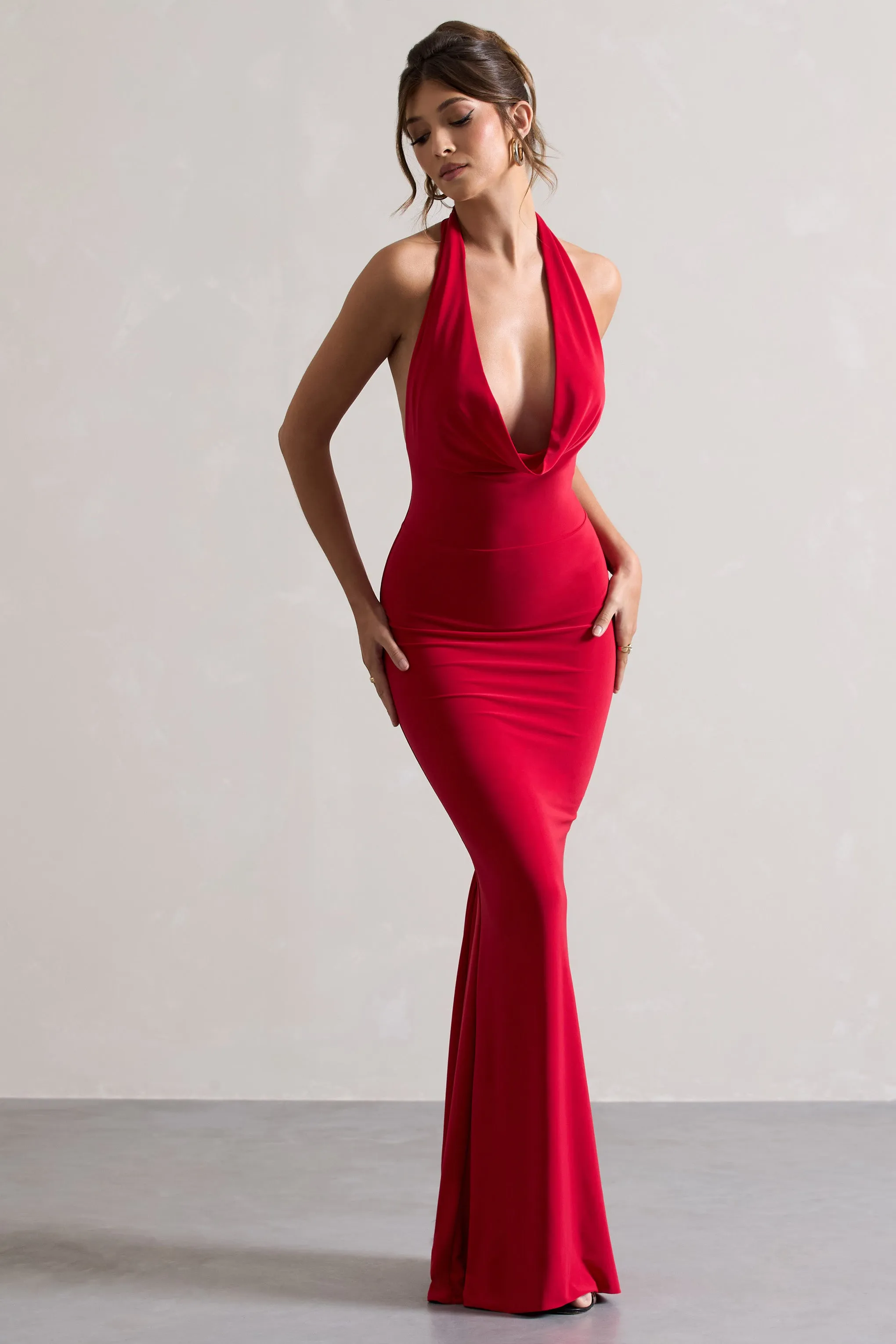 Milani | Red Backless Cowl Neck Fishtail Maxi Dress