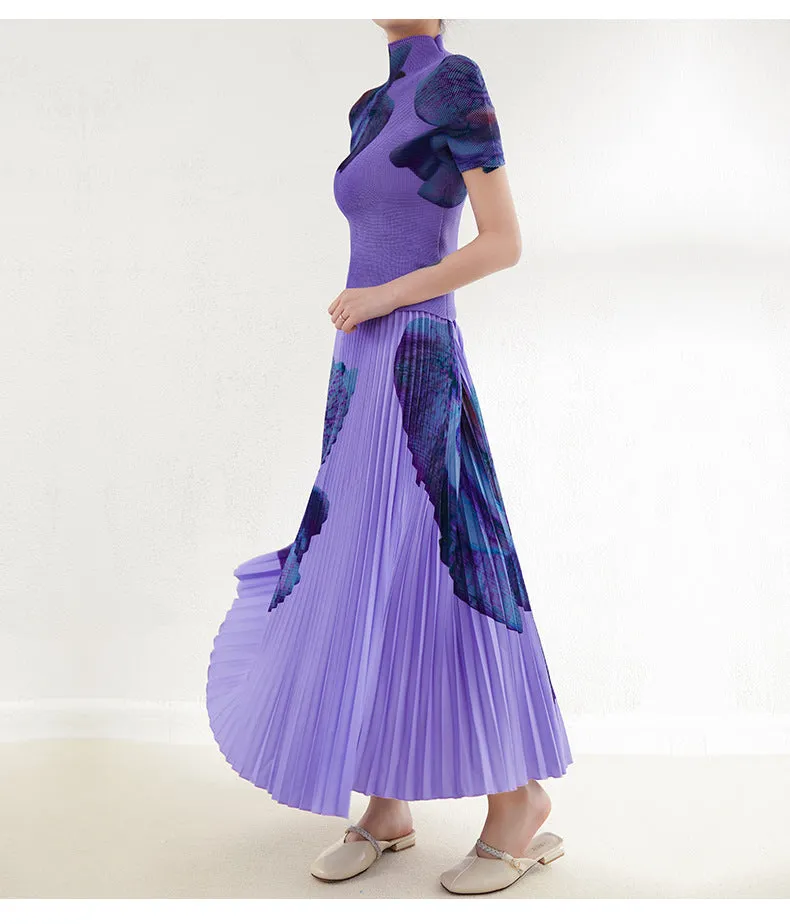 Miyake Pleated Turtleneck Top with Long Skirt