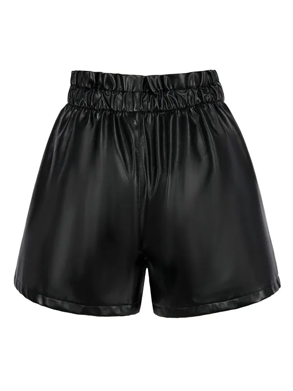 Original Loose Wide Leg Solid Color PU Shorts Bottoms