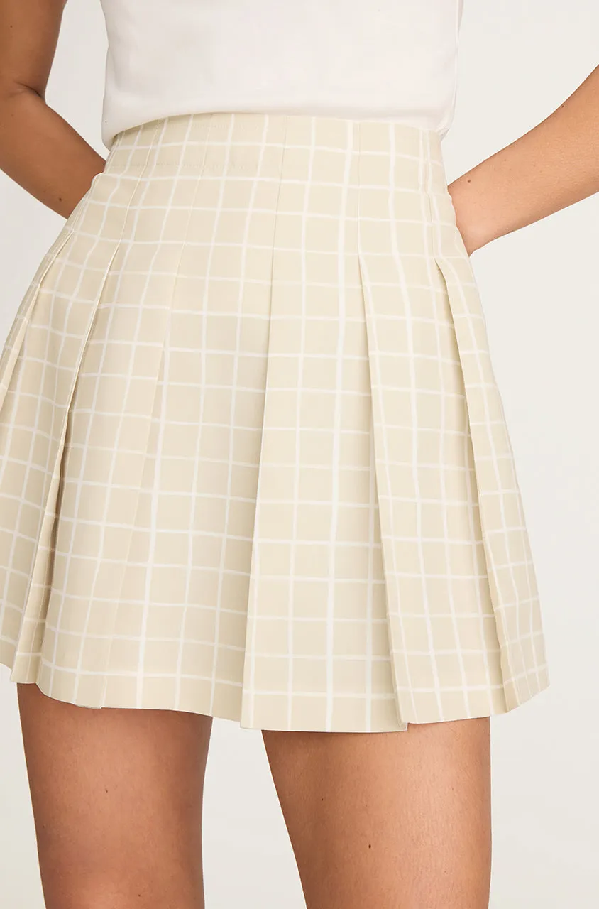 Painterly Windowpane Pleated Faille Skirt