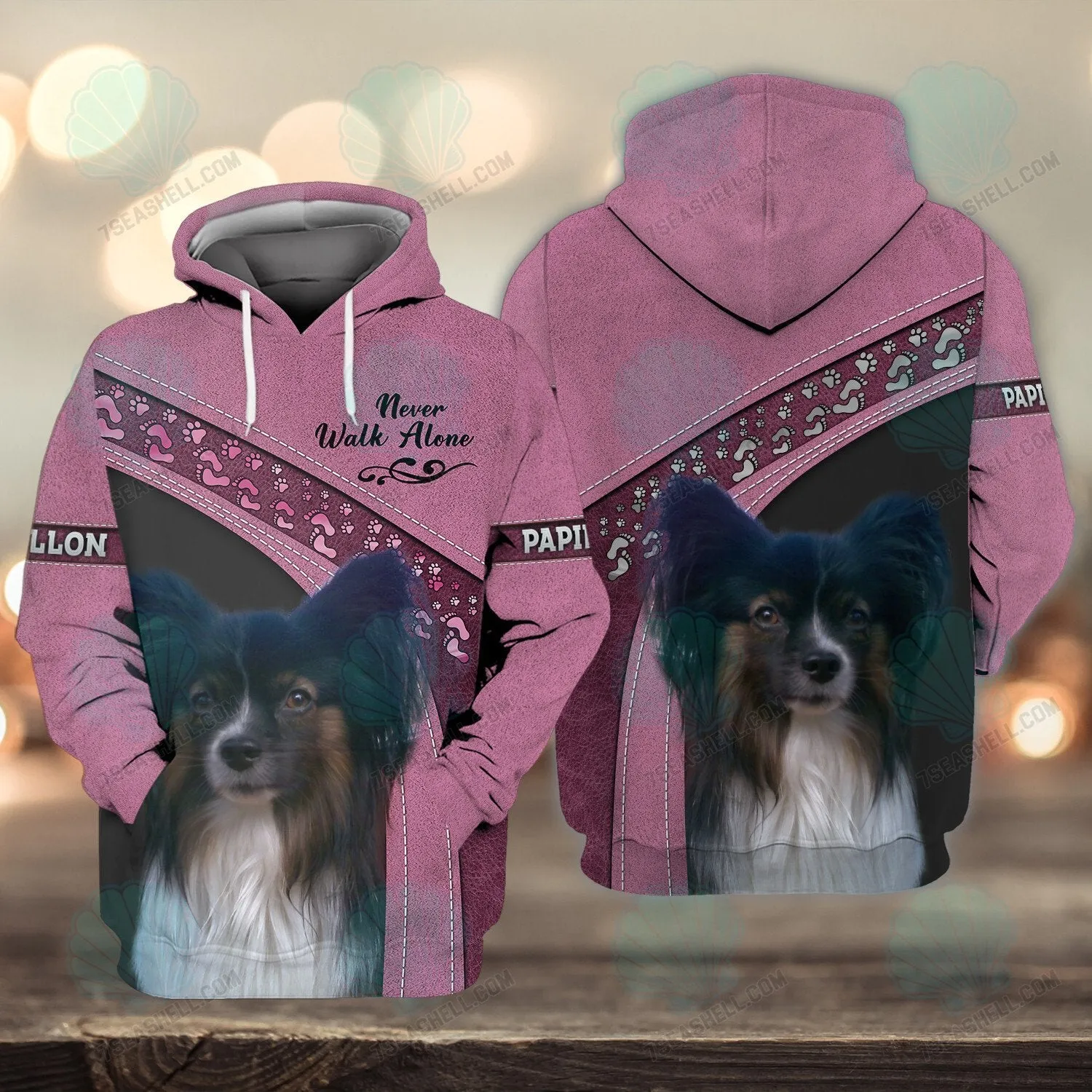 Papillon Pink Love Never Walk Alone 3D Full Print Shirts, Christmas Dog Memorial Gifts for loss of Dog