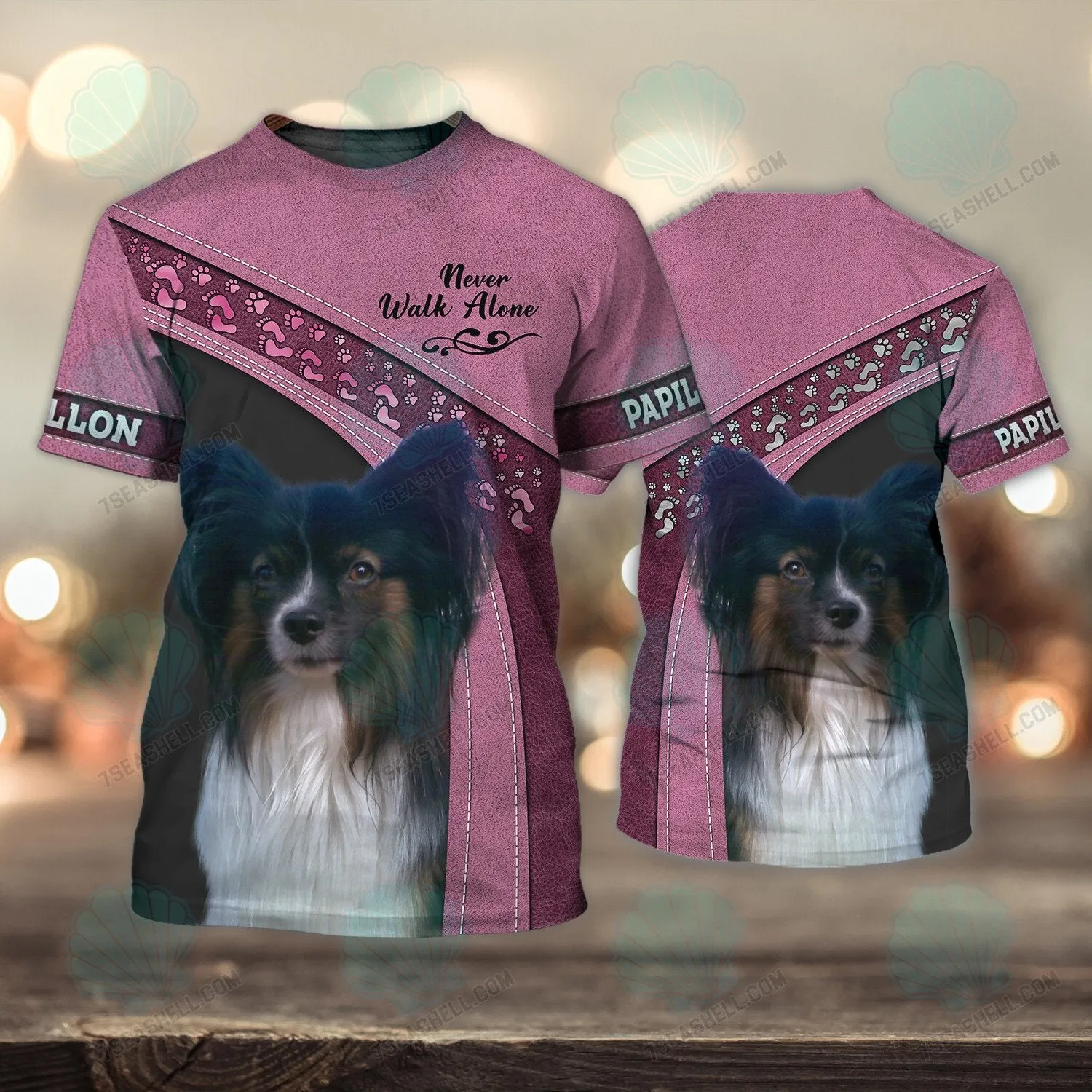 Papillon Pink Love Never Walk Alone 3D Full Print Shirts, Christmas Dog Memorial Gifts for loss of Dog