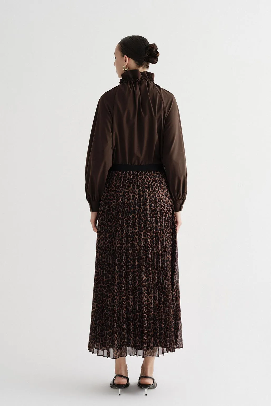 Patterned Pleated Long Skirt Leopard