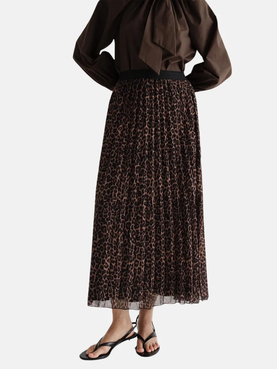 Patterned Pleated Long Skirt Leopard