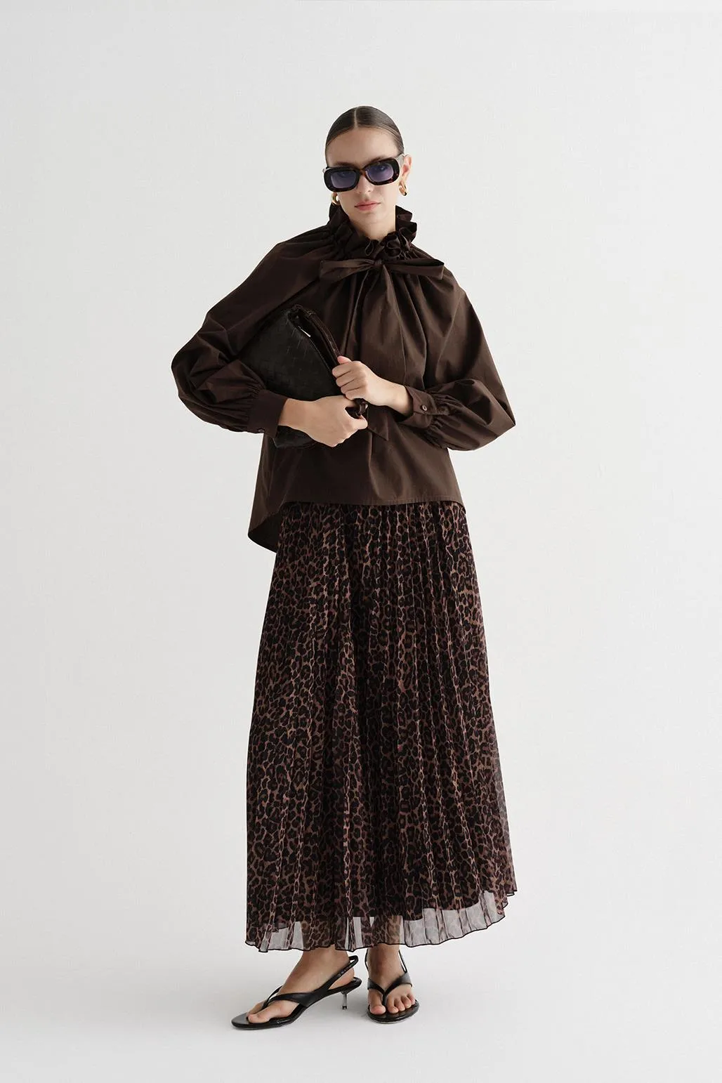 Patterned Pleated Long Skirt Leopard