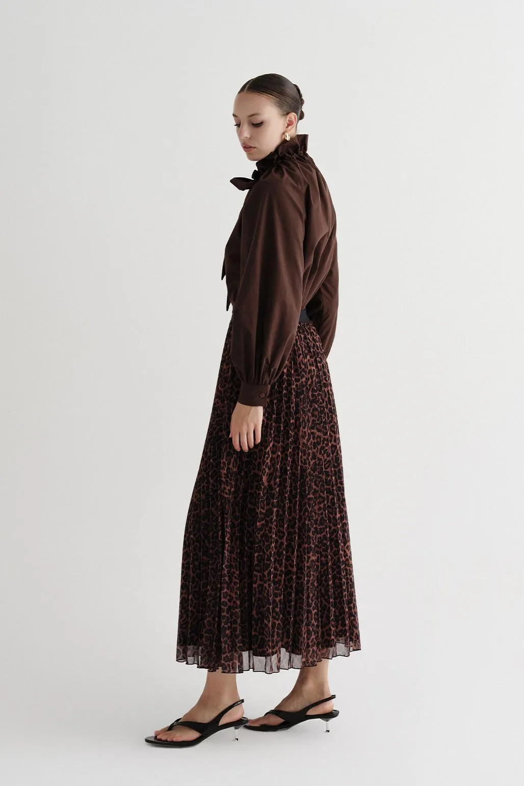 Patterned Pleated Long Skirt Leopard