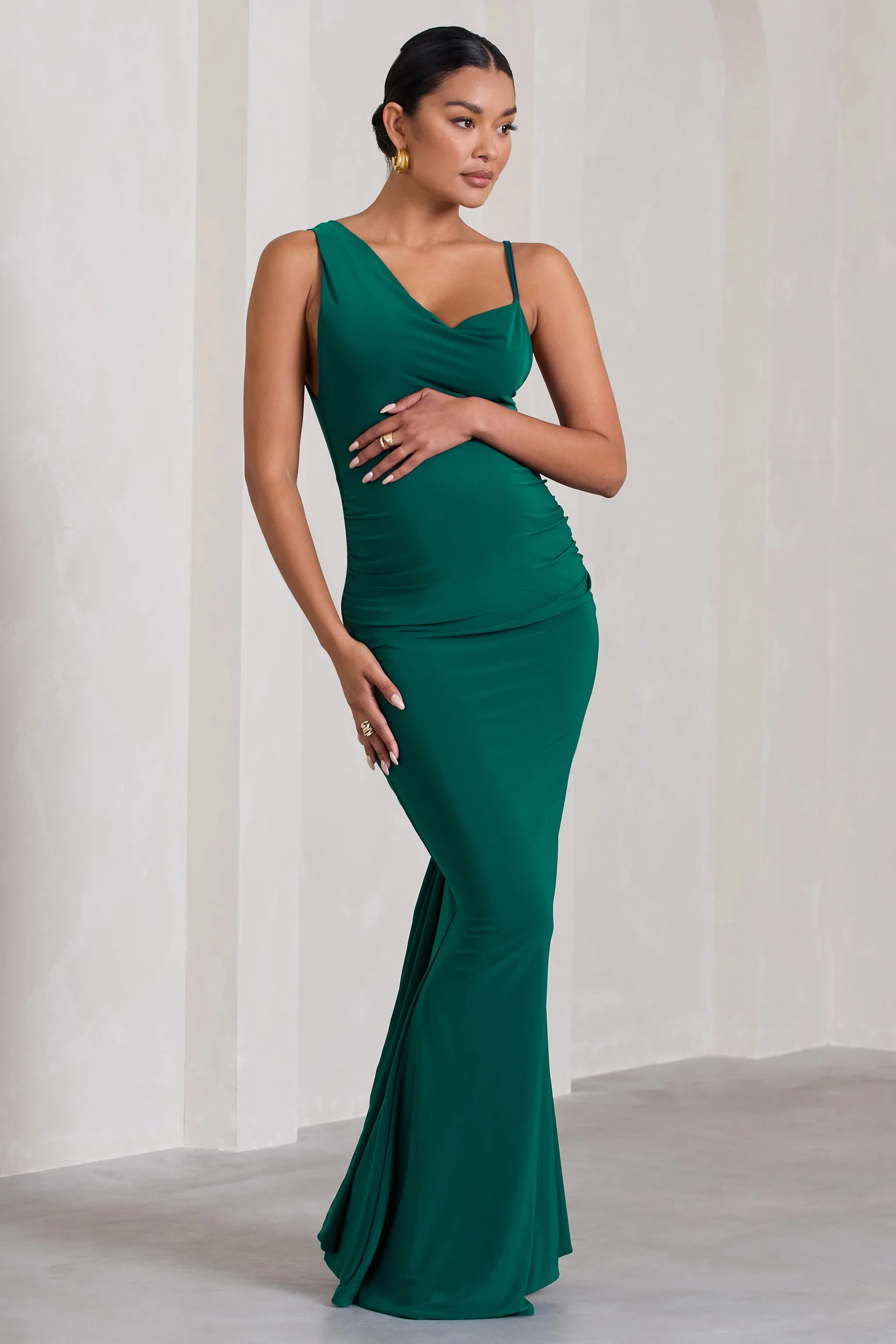 Phantasy | Bottle Green Maternity Cowl Neck Maxi Dress