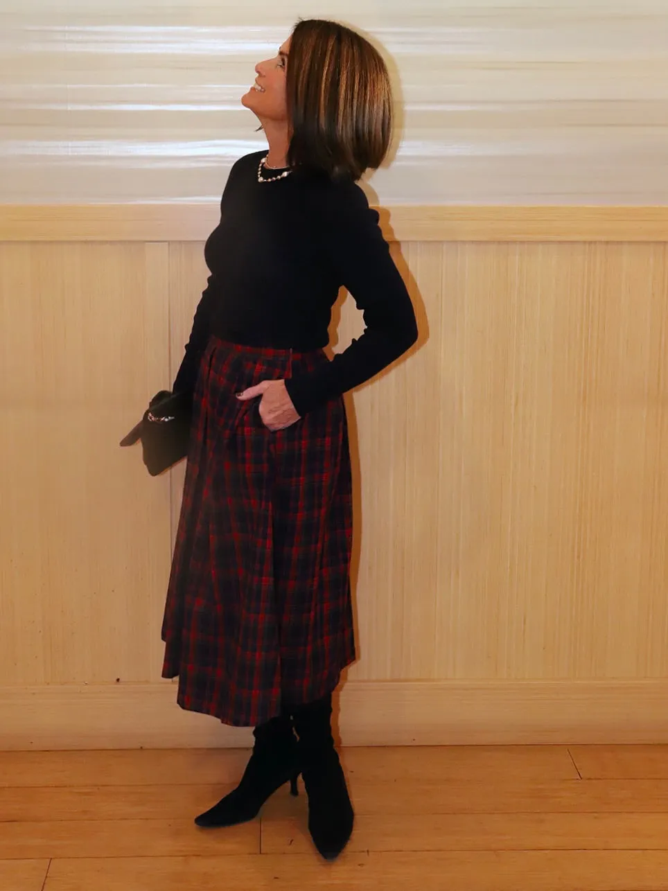 Plaid Box Pleats Midi Skirt