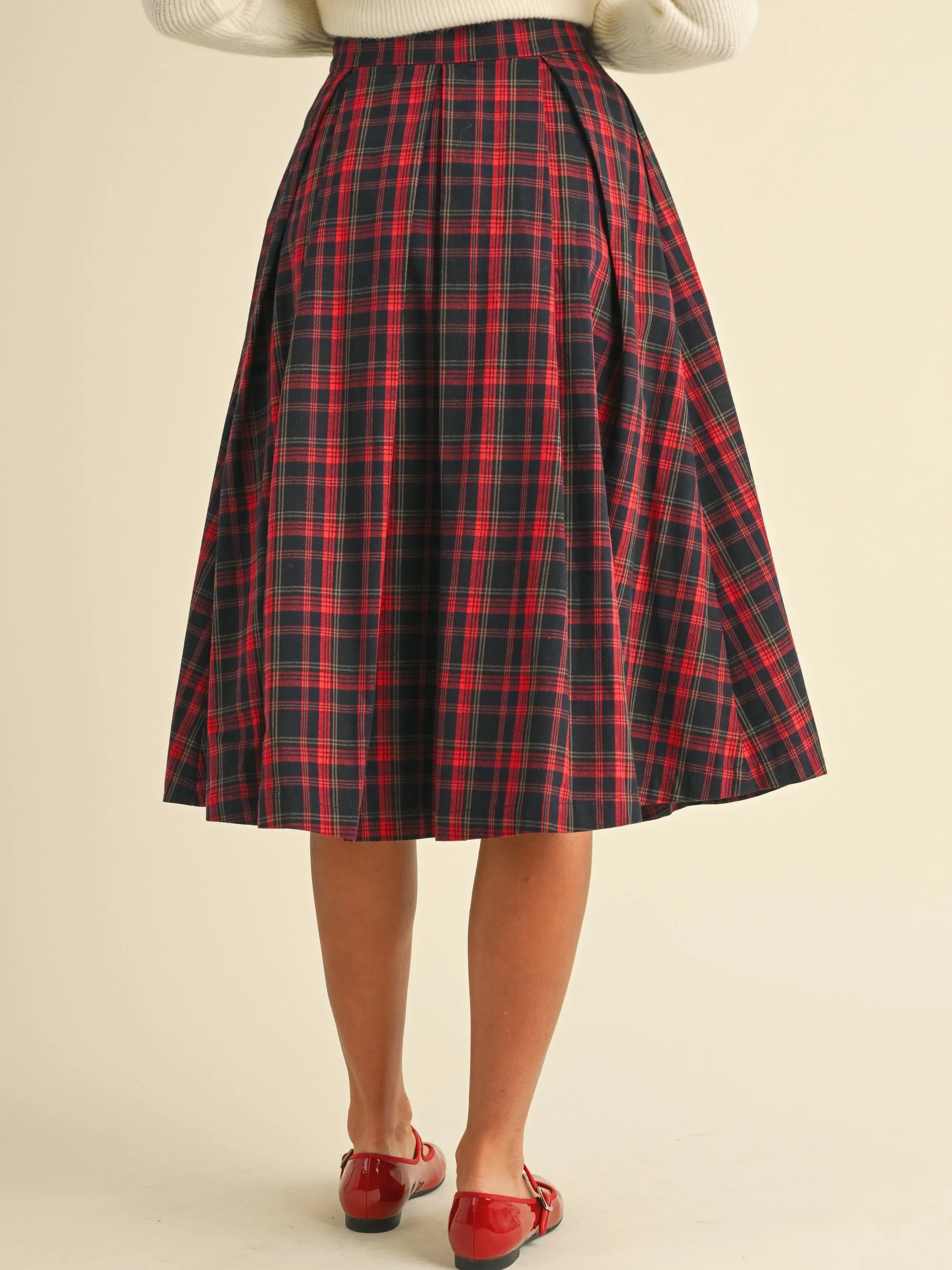 Plaid Box Pleats Midi Skirt