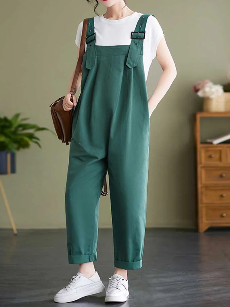 Plain Cotton Overalls High Waist Women's Dungaree