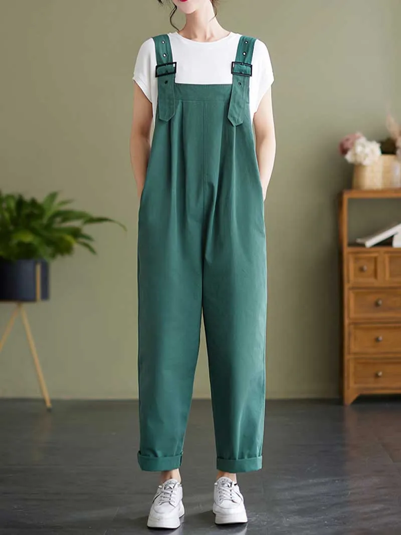 Plain Cotton Overalls High Waist Women's Dungaree