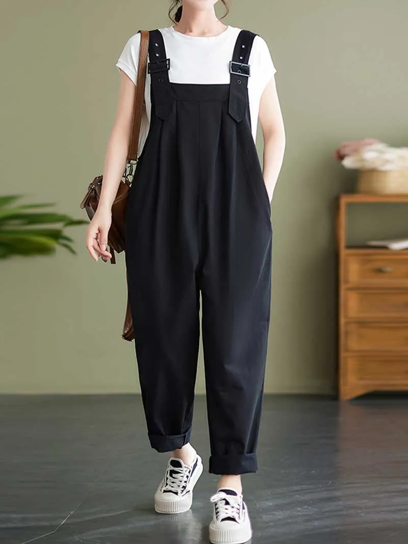 Plain Cotton Overalls High Waist Women's Dungaree