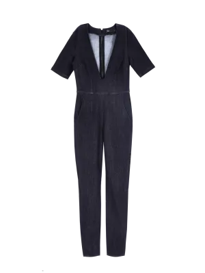 plunge-neck denim jumpsuit