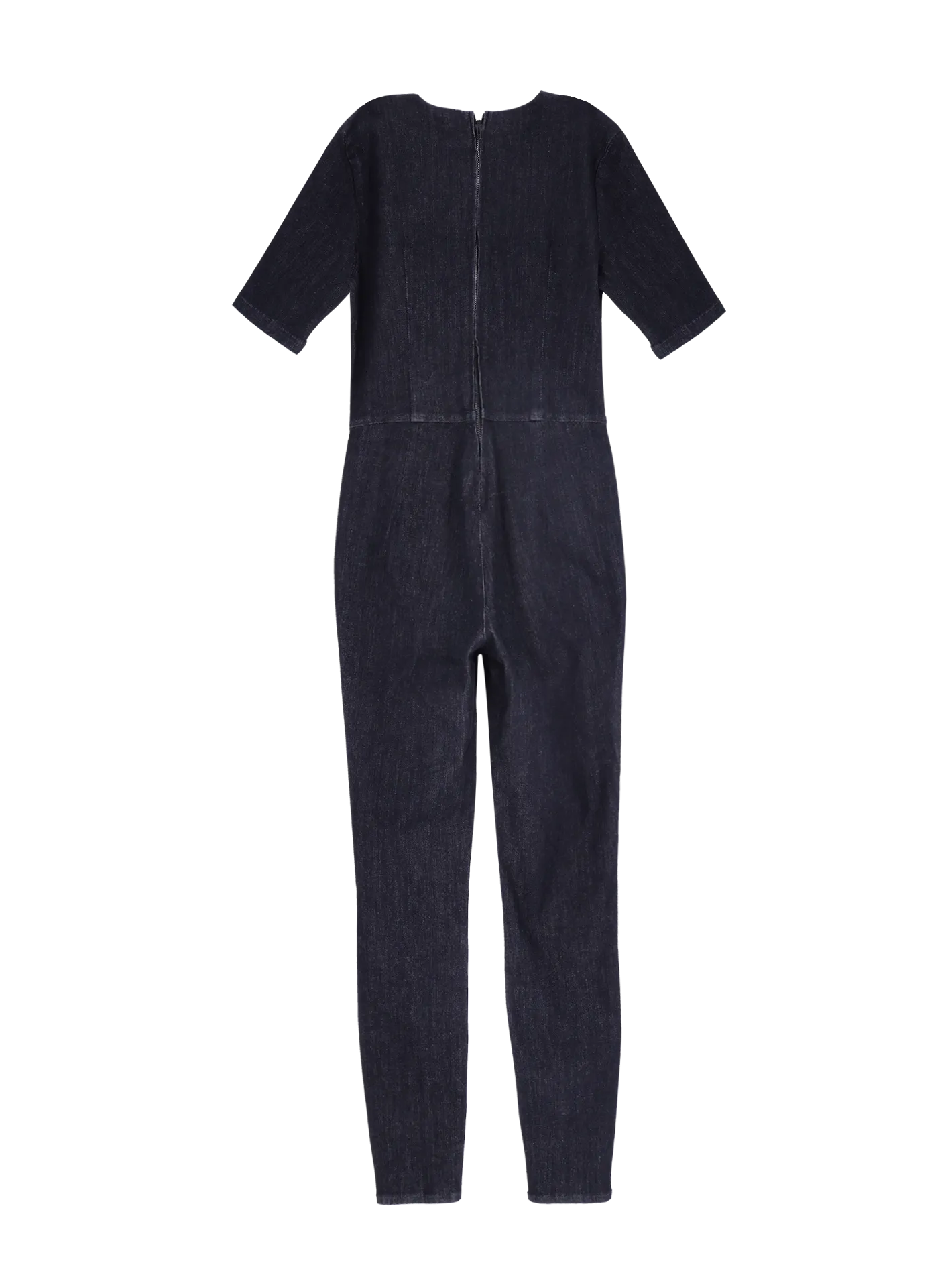 plunge-neck denim jumpsuit