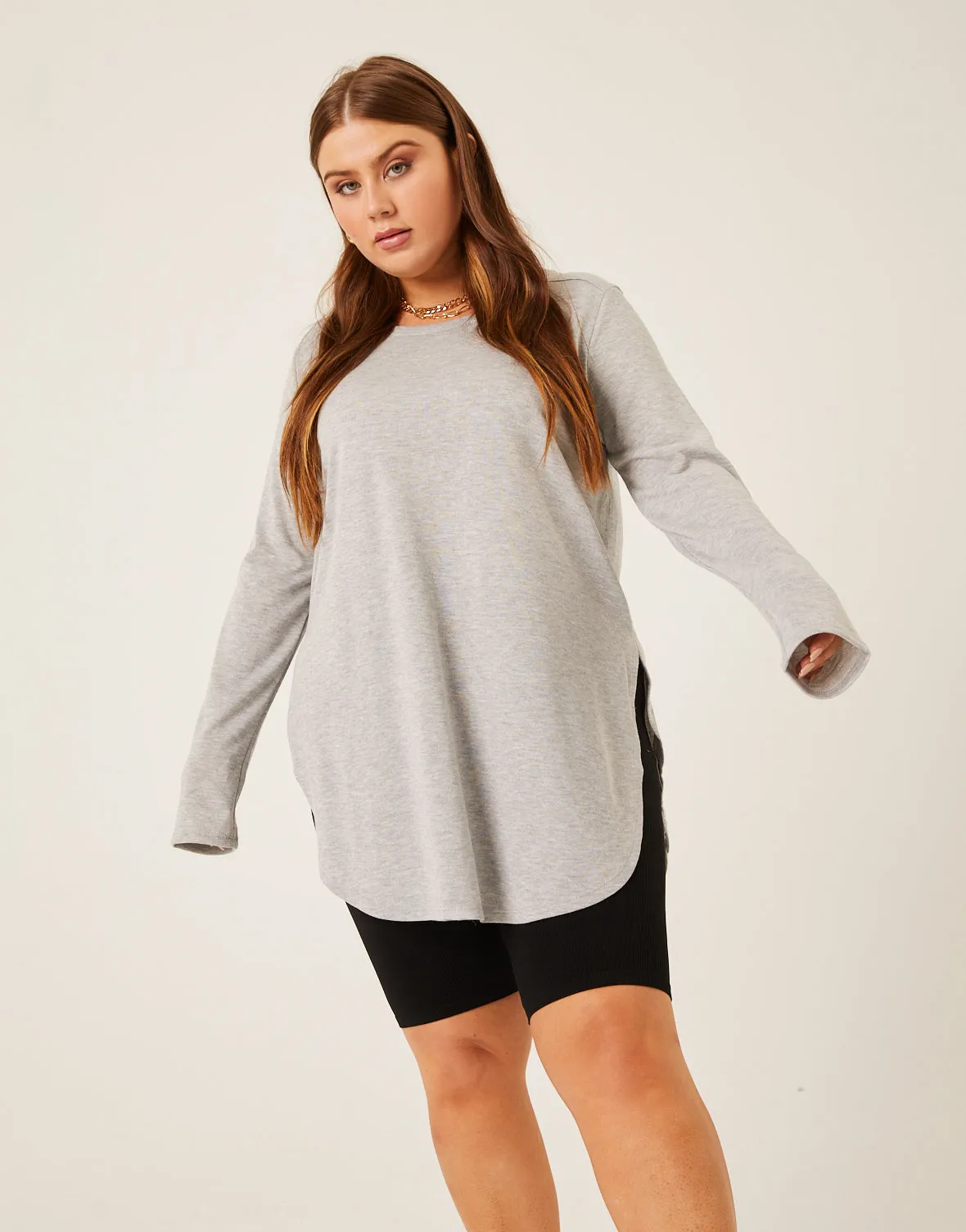 Plus Size Knit Flowy Long Sleeve Tee