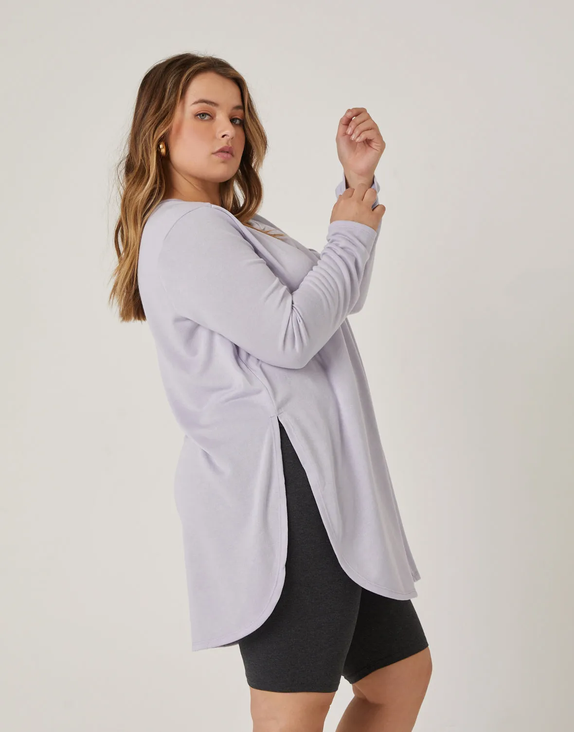 Plus Size Knit Flowy Long Sleeve Tee